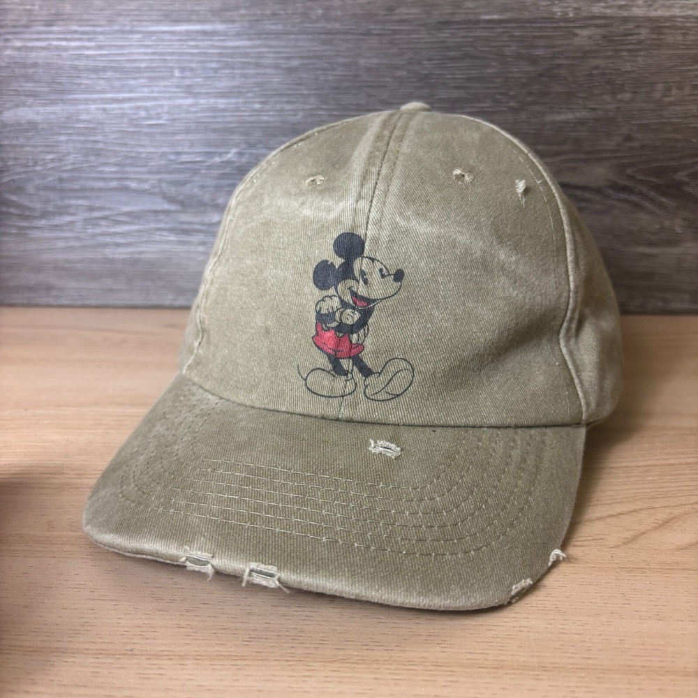 Disney Hat Cap Strap Back Brown Mickey Mouse Disney World Vintage Distressed - Picture 3 of 9